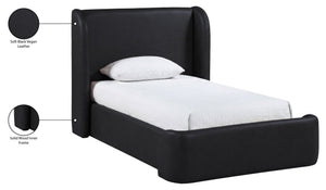 Meridian Furniture Warby Twin Platform Bed Winged Headboard Vegan Leather Upholstered Frame Modern Bedroom Black WarbyBlack-T