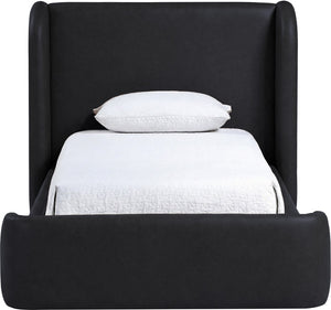 Meridian Furniture Warby Twin Platform Bed Winged Headboard Vegan Leather Upholstered Frame Modern Bedroom Black WarbyBlack-T