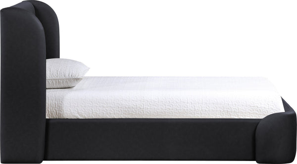 Meridian Furniture Warby Twin Platform Bed Winged Headboard Vegan Leather Upholstered Frame Modern Bedroom Black WarbyBlack-T