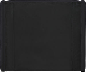 Meridian Furniture Warby Twin Platform Bed Winged Headboard Vegan Leather Upholstered Frame Modern Bedroom Black WarbyBlack-T