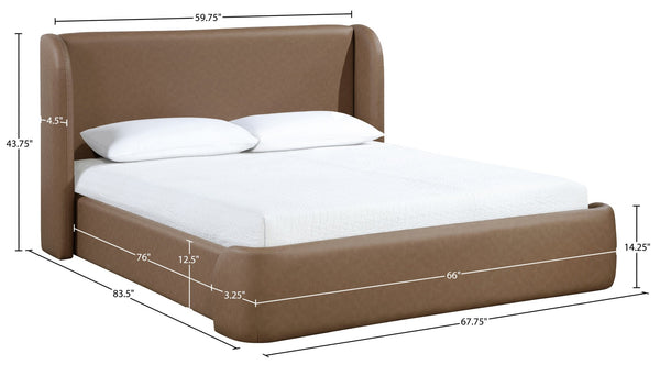 Meridian Furniture Warby Winged Headboard Vegan Leather Platform Full Bed for Modern Contemporary Bedrooms Brown WarbyBrown-F