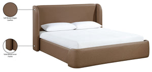Meridian Furniture Warby Winged Headboard Vegan Leather Platform Full Bed for Modern Contemporary Bedrooms Brown WarbyBrown-F