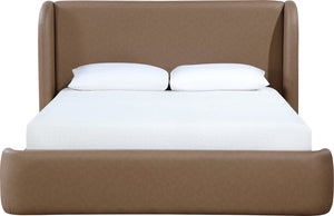 Meridian Furniture Warby Winged Headboard Vegan Leather Platform Full Bed for Modern Contemporary Bedrooms Brown WarbyBrown-F