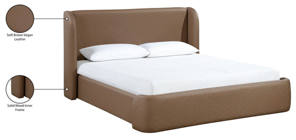 Meridian Furniture Warby Vegan Leather King Platform Bed with Winged Headboard for Modern Bedroom Decor Brown WarbyBrown-K