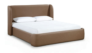 Meridian Furniture Warby Vegan Leather King Platform Bed with Winged Headboard for Modern Bedroom Decor Brown WarbyBrown-K