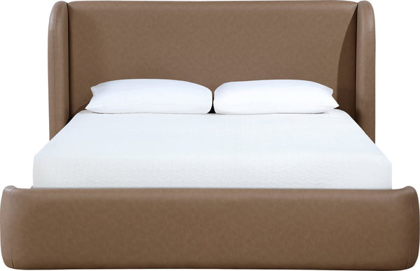 Meridian Furniture Warby Vegan Leather King Platform Bed with Winged Headboard for Modern Bedroom Decor Brown WarbyBrown-K