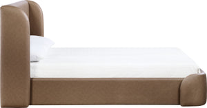 Meridian Furniture Warby Queen Platform Bed Winged Headboard Vegan Leather Upholstered Modern Bedroom Frame Brown WarbyBrown-Q
