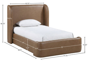 Meridian Furniture Warby Twin Platform Bed Winged Headboard Vegan Leather Upholstered Frame Modern Bedroom Brown WarbyBrown-T