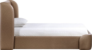 Meridian Furniture Warby Twin Platform Bed Winged Headboard Vegan Leather Upholstered Frame Modern Bedroom Brown WarbyBrown-T