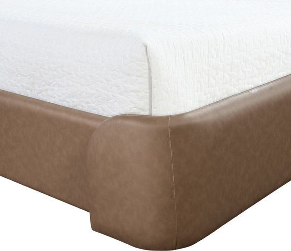 Meridian Furniture Warby Twin Platform Bed Winged Headboard Vegan Leather Upholstered Frame Modern Bedroom Brown WarbyBrown-T