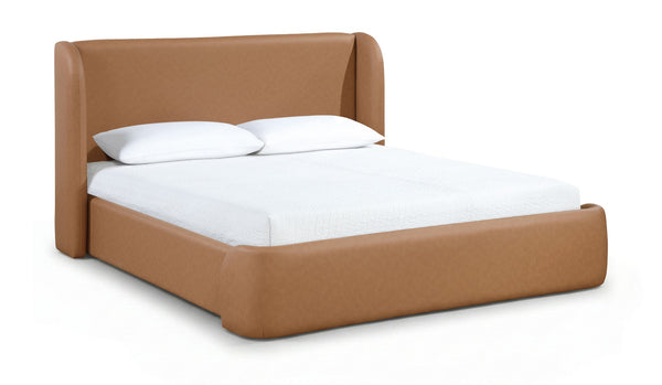 Meridian Furniture Warby Winged Headboard Vegan Leather Platform Full Bed for Modern Contemporary Bedrooms Cognac WarbyCognac-F
