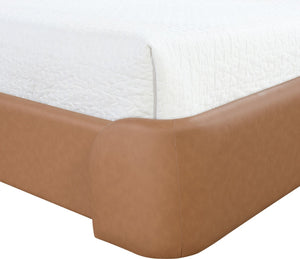 Meridian Furniture Warby Winged Headboard Vegan Leather Platform Full Bed for Modern Contemporary Bedrooms Cognac WarbyCognac-F