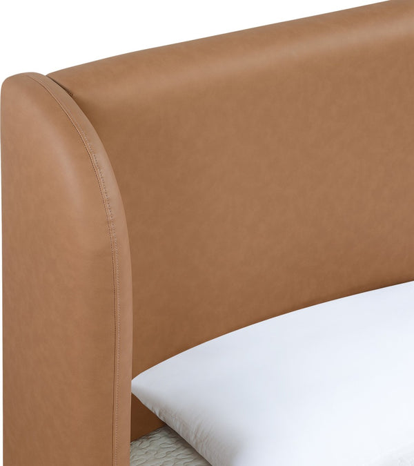Meridian Furniture Warby Winged Headboard Vegan Leather Platform Full Bed for Modern Contemporary Bedrooms Cognac WarbyCognac-F