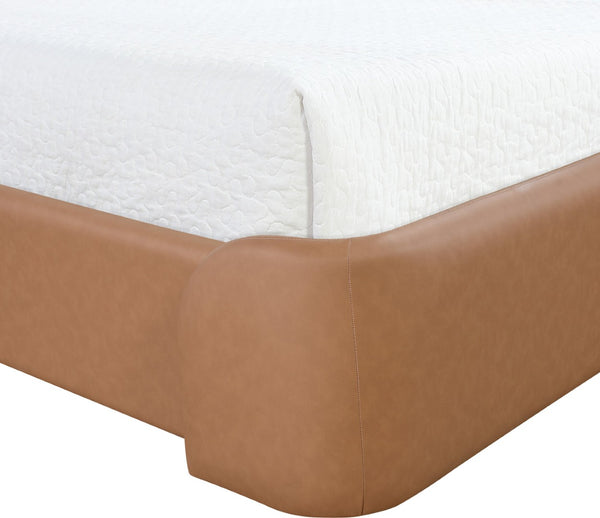 Meridian Furniture Warby Vegan Leather King Platform Bed with Winged Headboard for Modern Bedroom Decor Cognac WarbyCognac-K