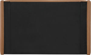 Meridian Furniture Warby Queen Platform Bed Winged Headboard Vegan Leather Upholstered Modern Bedroom Frame Cognac WarbyCognac-Q