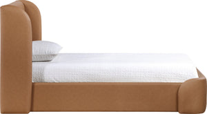 Meridian Furniture Warby Twin Platform Bed Winged Headboard Vegan Leather Upholstered Frame Modern Bedroom Cognac WarbyCognac-T