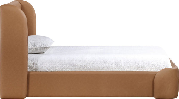 Meridian Furniture Warby Twin Platform Bed Winged Headboard Vegan Leather Upholstered Frame Modern Bedroom Cognac WarbyCognac-T