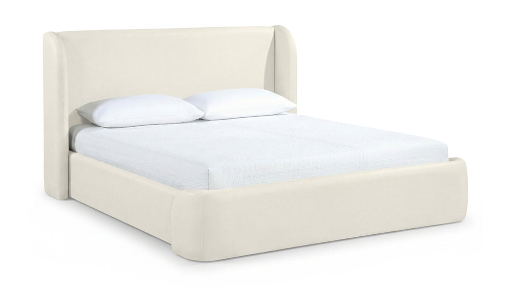 Meridian Furniture Warby Winged Headboard Vegan Leather Platform Full Bed for Modern Contemporary Bedrooms Cream WarbyCream-F