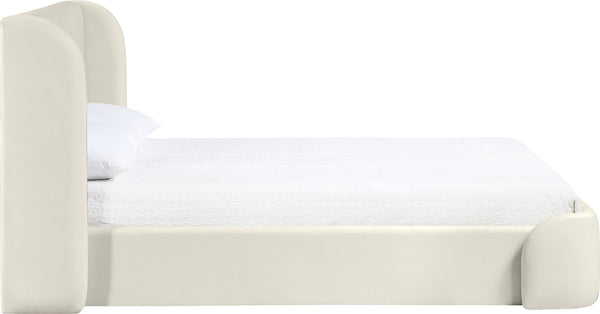 Meridian Furniture Warby Winged Headboard Vegan Leather Platform Full Bed for Modern Contemporary Bedrooms Cream WarbyCream-F