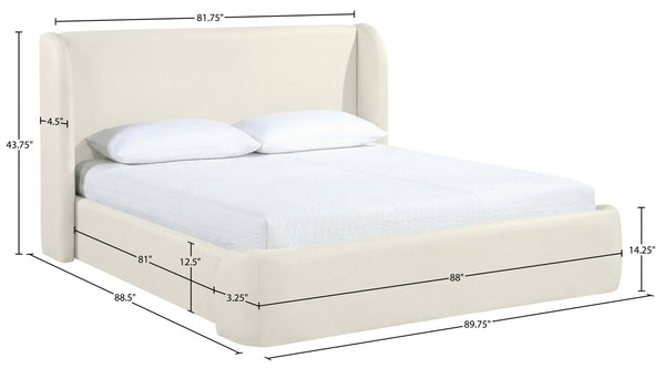 Meridian Furniture Warby Vegan Leather King Platform Bed with Winged Headboard for Modern Bedroom Decor Cream WarbyCream-K