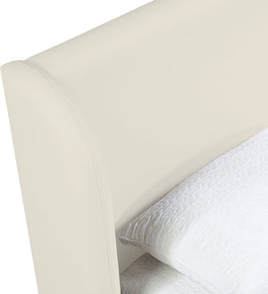 Meridian Furniture Warby Vegan Leather King Platform Bed with Winged Headboard for Modern Bedroom Decor Cream WarbyCream-K