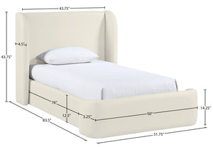 Meridian Furniture Warby Twin Platform Bed Winged Headboard Vegan Leather Upholstered Frame Modern Bedroom Cream WarbyCream-T
