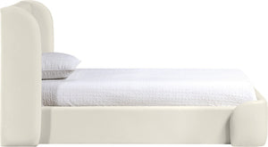 Meridian Furniture Warby Twin Platform Bed Winged Headboard Vegan Leather Upholstered Frame Modern Bedroom Cream WarbyCream-T
