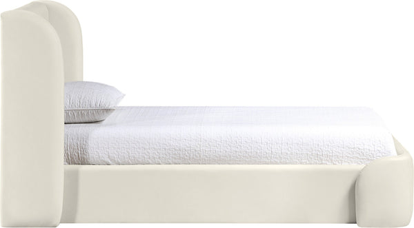 Meridian Furniture Warby Twin Platform Bed Winged Headboard Vegan Leather Upholstered Frame Modern Bedroom Cream WarbyCream-T