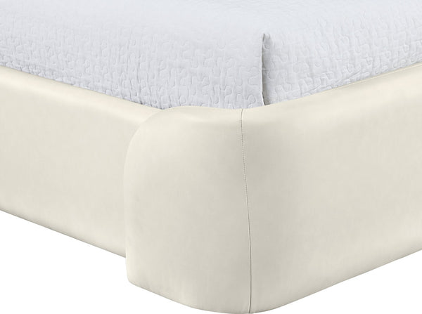 Meridian Furniture Warby Twin Platform Bed Winged Headboard Vegan Leather Upholstered Frame Modern Bedroom Cream WarbyCream-T