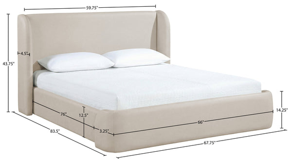 Meridian Furniture Warby Winged Headboard Vegan Leather Platform Full Bed for Modern Contemporary Bedrooms Taupe WarbyTaupe-F
