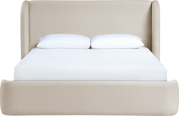 Meridian Furniture Warby Winged Headboard Vegan Leather Platform Full Bed for Modern Contemporary Bedrooms Taupe WarbyTaupe-F