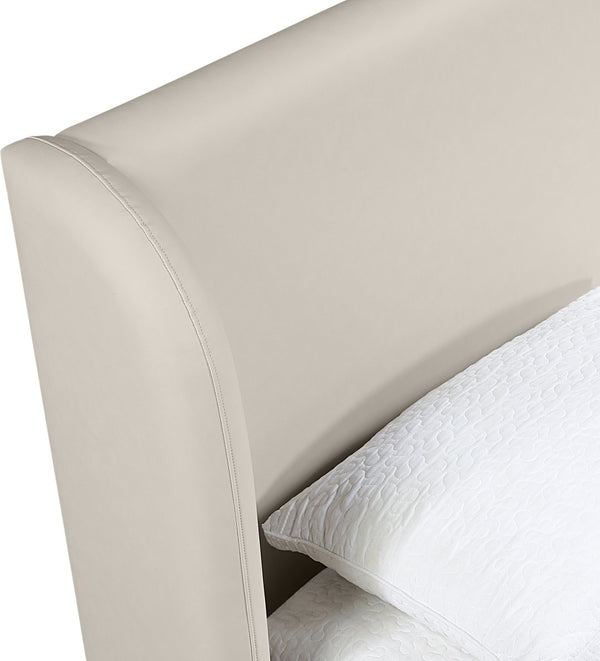 Meridian Furniture Warby Winged Headboard Vegan Leather Platform Full Bed for Modern Contemporary Bedrooms Taupe WarbyTaupe-F