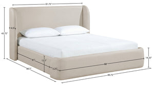 Meridian Furniture Warby Vegan Leather King Platform Bed with Winged Headboard for Modern Bedroom Decor Taupe WarbyTaupe-K