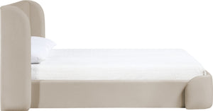 Meridian Furniture Warby Queen Platform Bed Winged Headboard Vegan Leather Upholstered Modern Bedroom Frame Taupe WarbyTaupe-Q