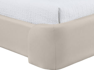 Meridian Furniture Warby Queen Platform Bed Winged Headboard Vegan Leather Upholstered Modern Bedroom Frame Taupe WarbyTaupe-Q