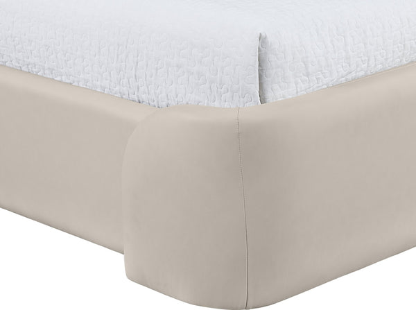 Meridian Furniture Warby Queen Platform Bed Winged Headboard Vegan Leather Upholstered Modern Bedroom Frame Taupe WarbyTaupe-Q