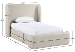 Meridian Furniture Warby Twin Platform Bed Winged Headboard Vegan Leather Upholstered Frame Modern Bedroom Taupe WarbyTaupe-T