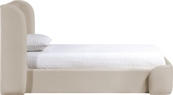Meridian Furniture Warby Twin Platform Bed Winged Headboard Vegan Leather Upholstered Frame Modern Bedroom Taupe WarbyTaupe-T
