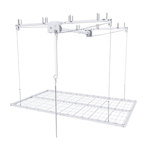 White Steel Overhead Garage Storage Rack with Crank Lift and Auto Safety Lock