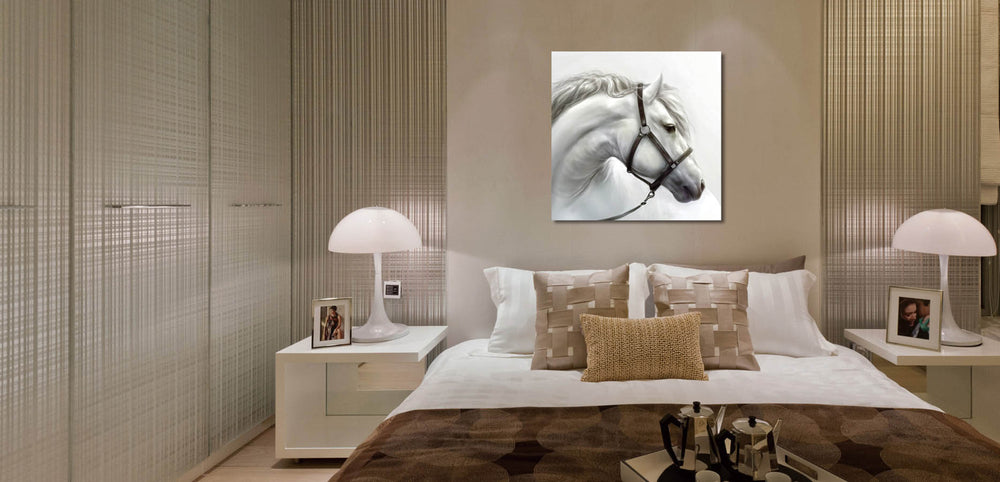 Wall Art White Horse - Stunning Acrylic Print for Home Decor, Unique Conversation Starter Piece