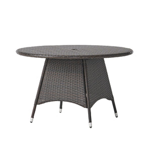 Christopher Knight Home® - Corsica Round Wicker Dining Table 48" Brown – Weather-Resistant Pe Wicker, Powder-Coated Iron Frame, Durable Outdoor Centerpiece