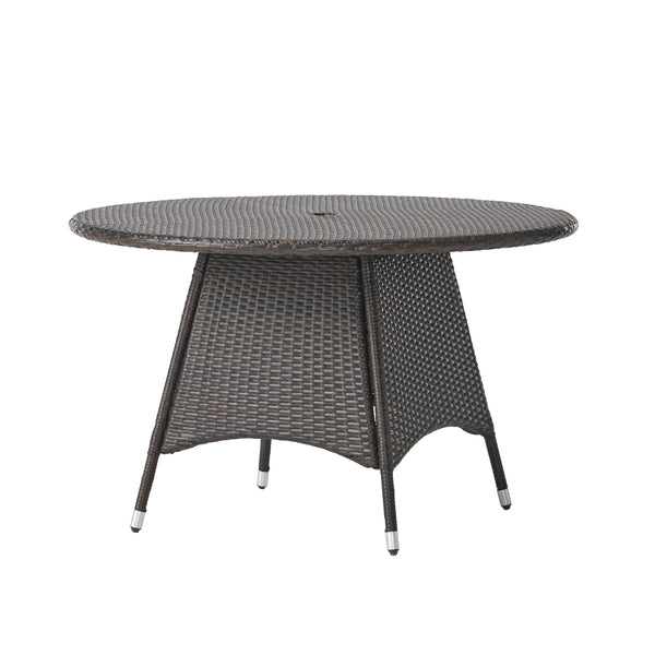 Christopher Knight Home® - Corsica Round Wicker Dining Table 48" Brown – Weather-Resistant Pe Wicker, Powder-Coated Iron Frame, Durable Outdoor Centerpiece