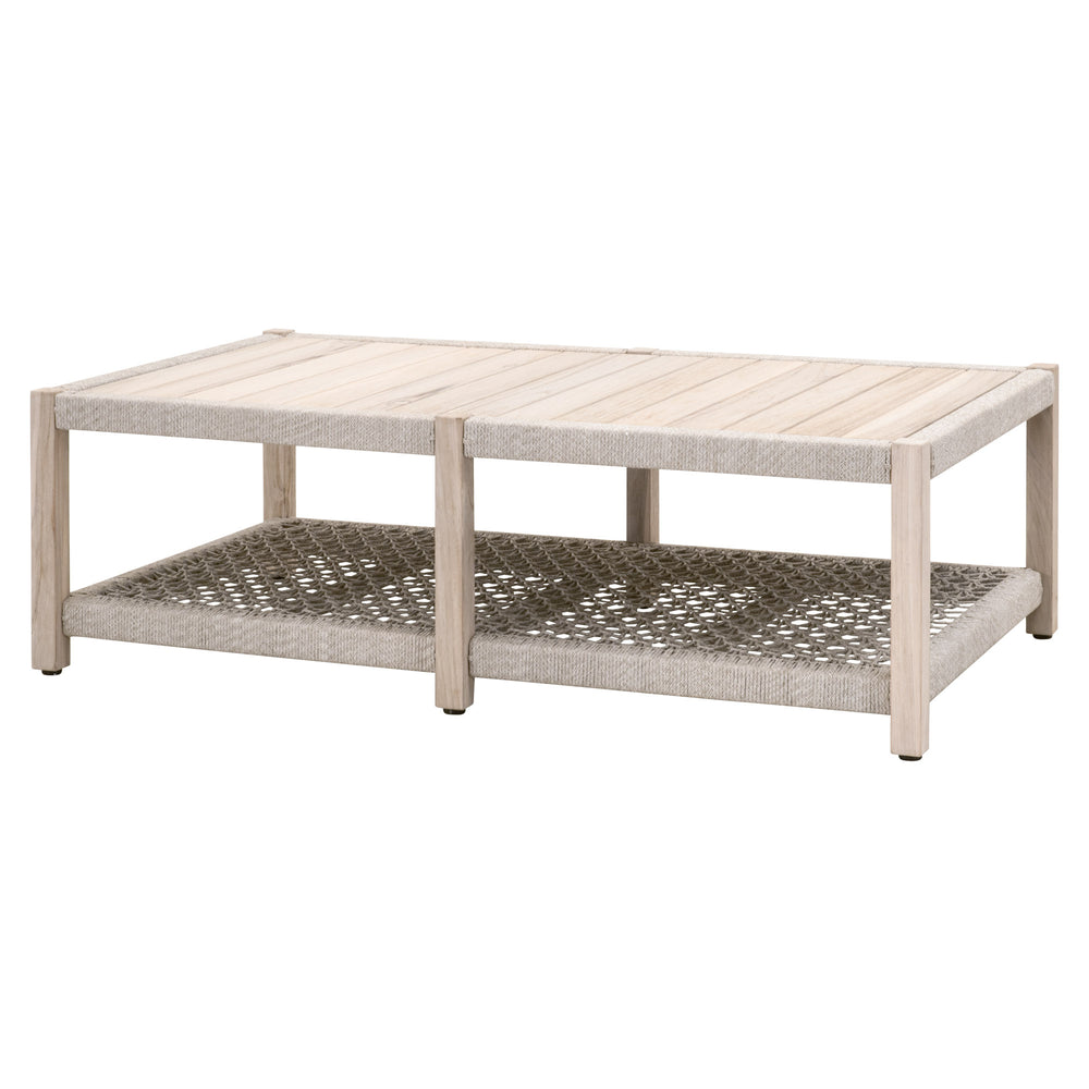 Essentials for Living Wrap Outdoor Coffee Table 6870.WTA/GT Taupe & White Flat Rope, Gray Teak