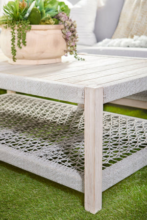 Essentials for Living Wrap Outdoor Coffee Table 6870.WTA/GT Taupe & White Flat Rope, Gray Teak