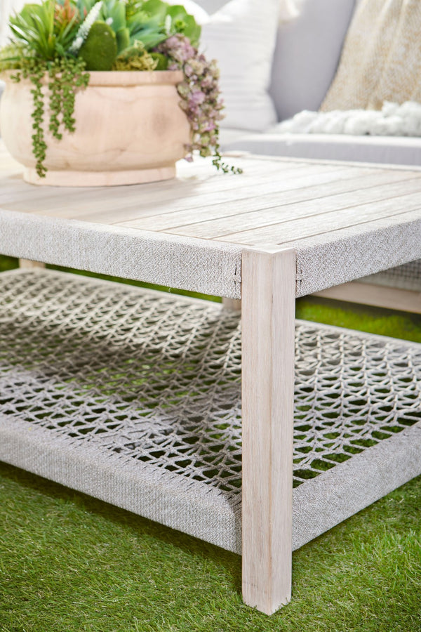 Essentials for Living Wrap Outdoor Coffee Table 6870.WTA/GT Taupe & White Flat Rope, Gray Teak