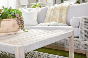 Essentials for Living Wrap Outdoor Coffee Table 6870.WTA/GT Taupe & White Flat Rope, Gray Teak