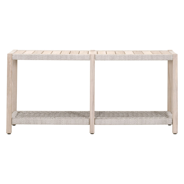 Essentials for Living Wrap Outdoor Console Table 6873.WTA/GT Taupe & White Flat Rope, Gray Teak
