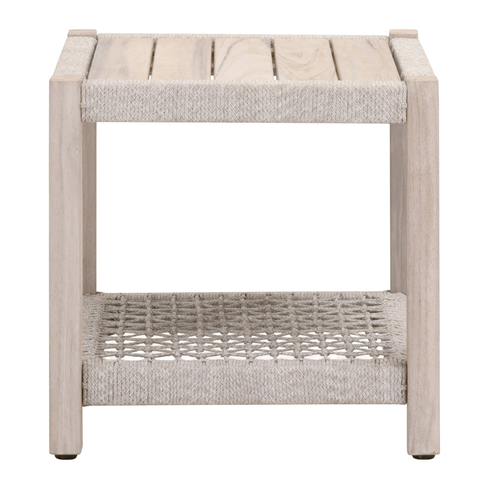 Essentials for Living Wrap Outdoor End Table 6872.WTA/GT Taupe & White Flat Rope, Gray Teak