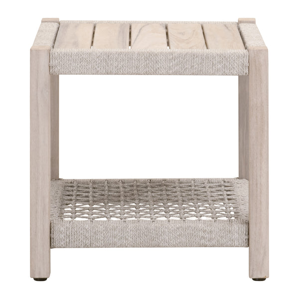 Essentials for Living Wrap Outdoor End Table 6872.WTA/GT Taupe & White Flat Rope, Gray Teak