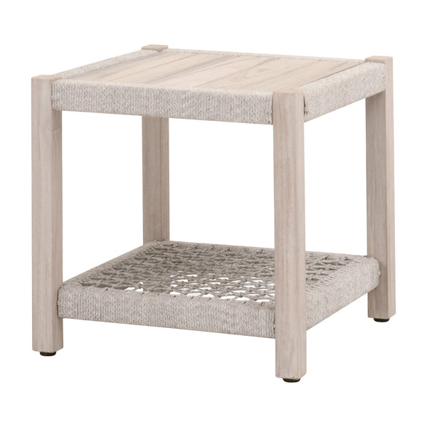 Essentials for Living Wrap Outdoor End Table 6872.WTA/GT Taupe & White Flat Rope, Gray Teak